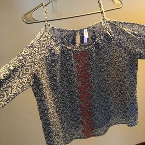 Cold shoulder pink and blue top